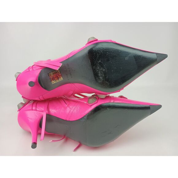 Balenciaga Women's Fluo Pink Cagole Leather Pointed Toe Ankle Boots Size 37 EU - Picture 8 of 8